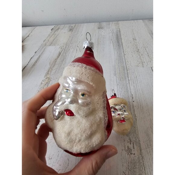 Vintage Santa flocked glass ornament Germany mercury Xmas tree large - Picture 2 of 15